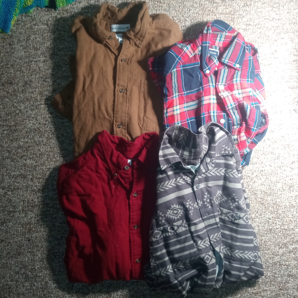 Plaid and Solid Kids Shirt Set